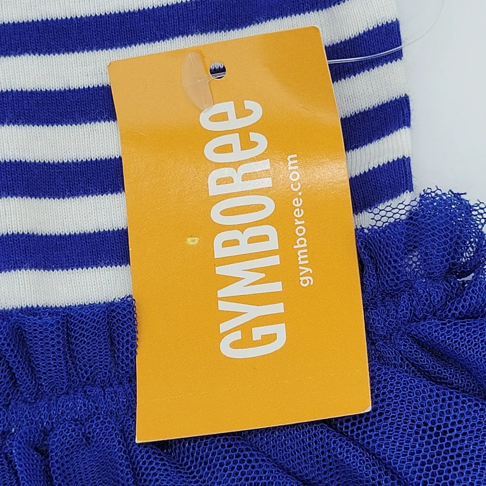 Gymboree Dress Blue Striped Tulle Tutu Bow Short Sleeve Size 12-18mo NEW
